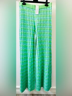 SEAFOLLY Lime Green/Light Turquoise Knit Wave-Pattern Swim Cover Wide Leg Pant